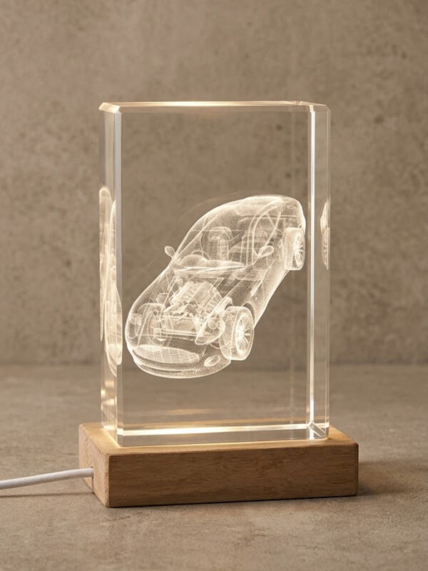 Car 3D engraved K9 crystal on LED base