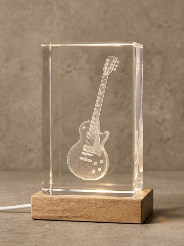Les Paul guitar 3D engraved K9 crystal on LED base