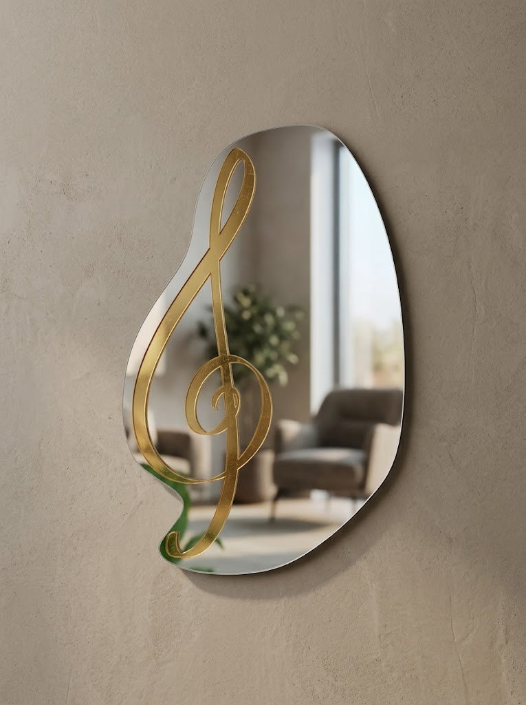 Hand-drawn gold treble clef mirror wall art
