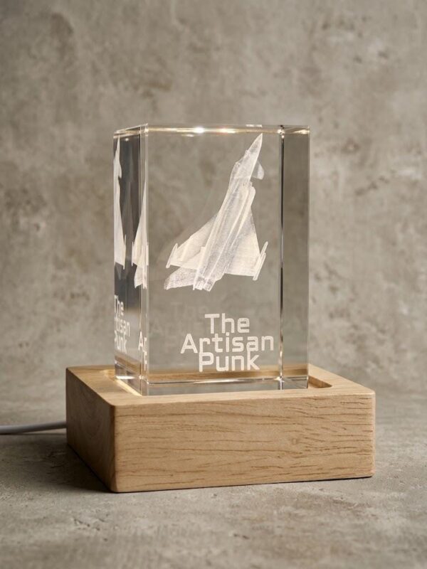 Eurofighter Typhoon 3D laser-engraved K9 crystal with LED light base