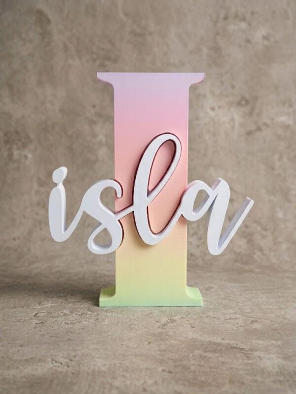 Personalised 3D-printed monogram name plaque with gradient letter